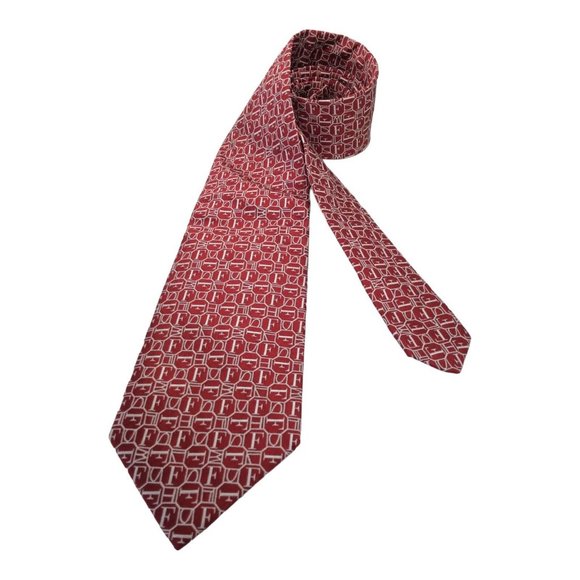 GIANFRANCO FERRE Red Geometric Monogrammed Silk Tie Italy 57"/3".3/4 EX COND - Picture 2 of 7
